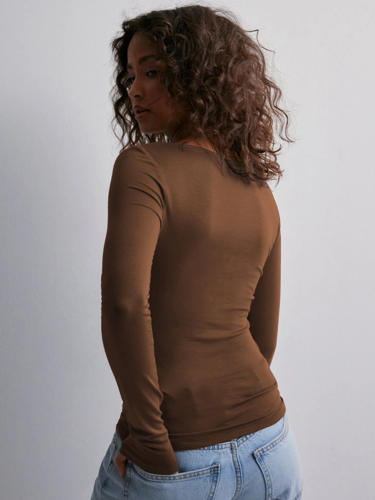 Personality Street One-character Collar Long-sleeved Naked Single-grind Slim-fit T-shirt Casual Style Slim-fit Y2K Hot Girl Top display picture 5