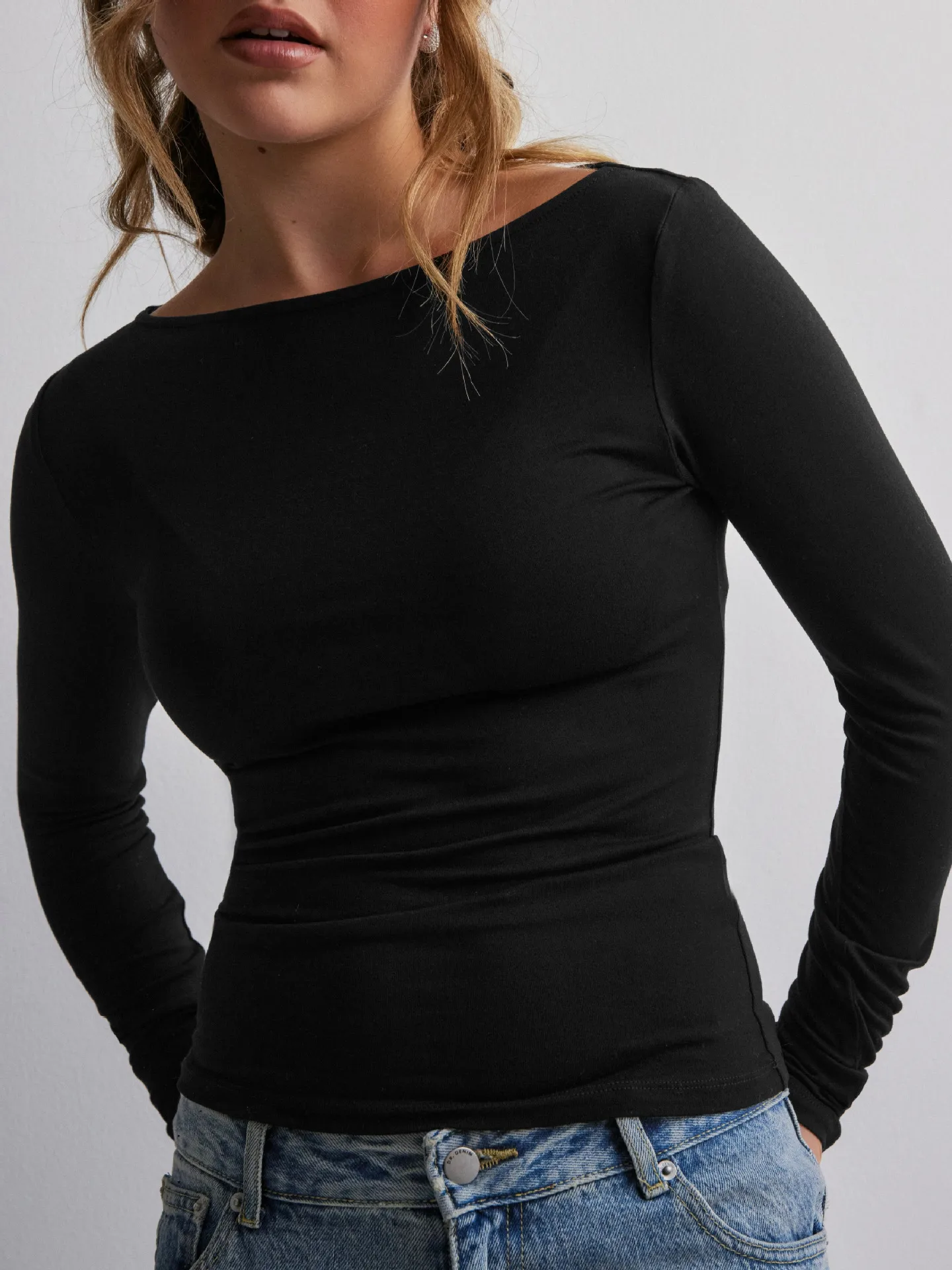 Personality Street One-character Collar Long-sleeved Naked Single-grind Slim-fit T-shirt Casual Style Slim-fit Y2K Hot Girl Top display picture 17