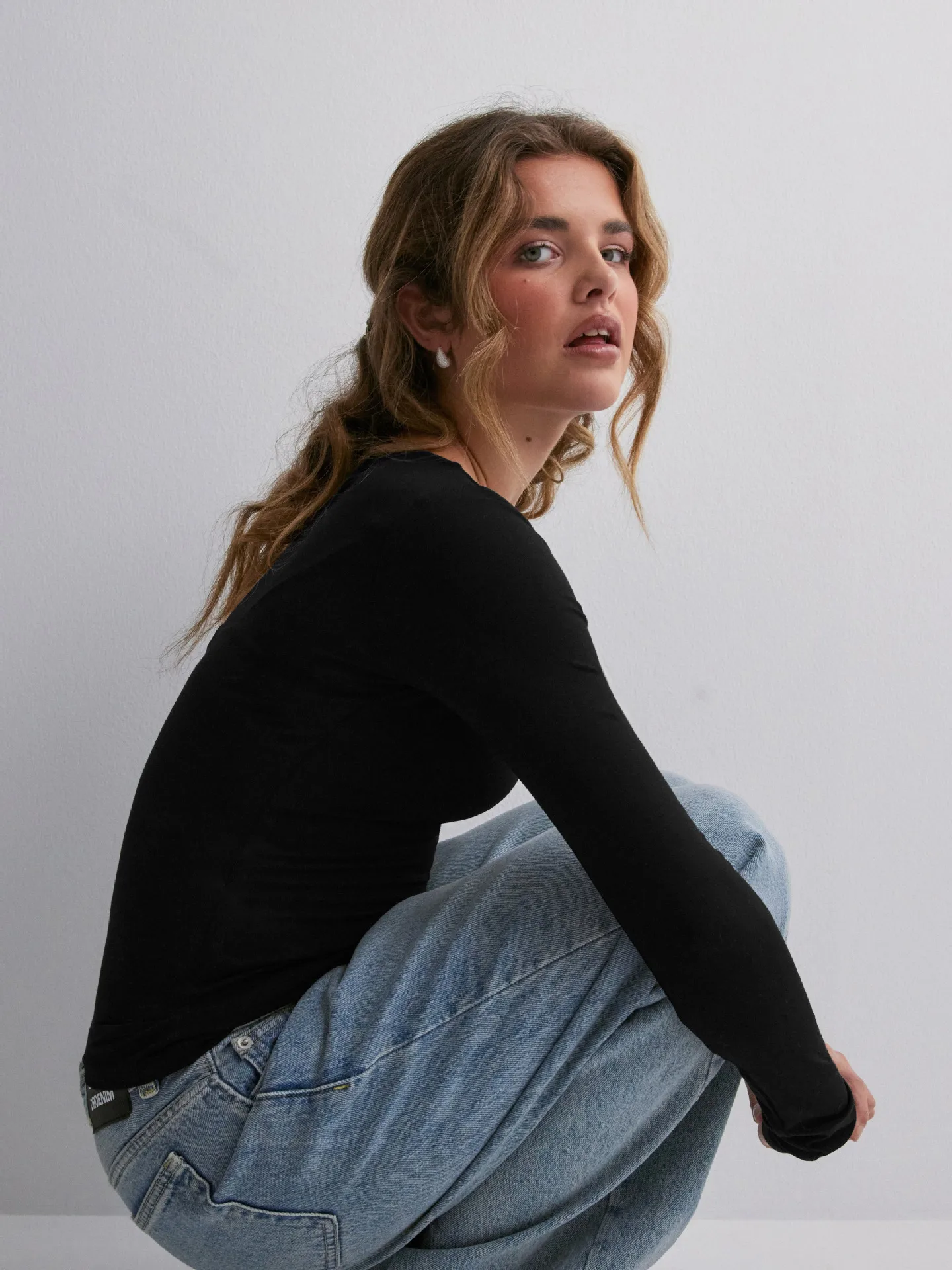 Personality Street One-character Collar Long-sleeved Naked Single-grind Slim-fit T-shirt Casual Style Slim-fit Y2K Hot Girl Top display picture 19