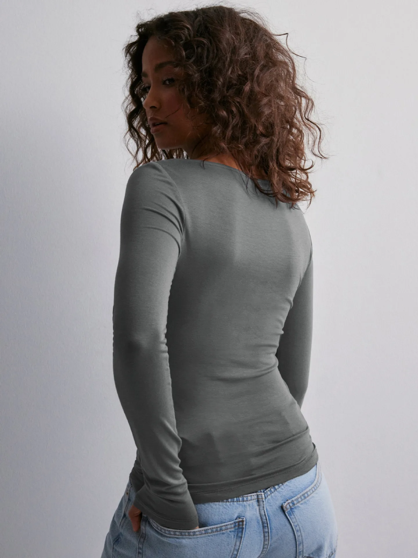 Personality Street One-character Collar Long-sleeved Naked Single-grind Slim-fit T-shirt Casual Style Slim-fit Y2K Hot Girl Top display picture 29