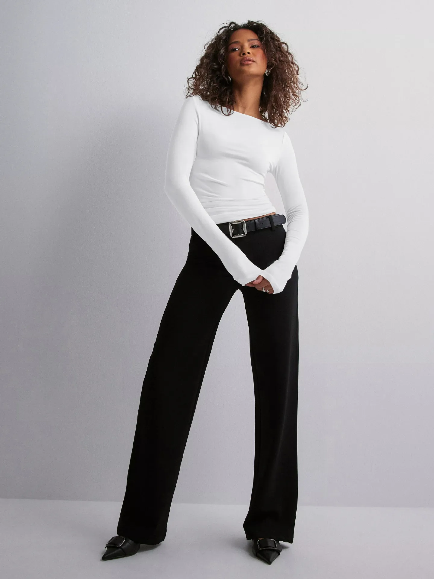 Personality Street One-character Collar Long-sleeved Naked Single-grind Slim-fit T-shirt Casual Style Slim-fit Y2K Hot Girl Top display picture 32