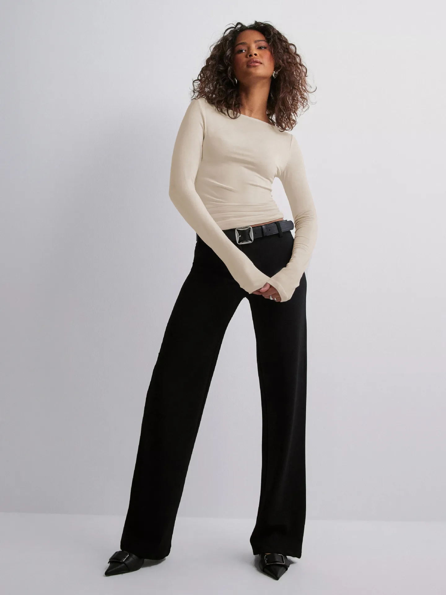 Personality Street One-character Collar Long-sleeved Naked Single-grind Slim-fit T-shirt Casual Style Slim-fit Y2K Hot Girl Top display picture 39