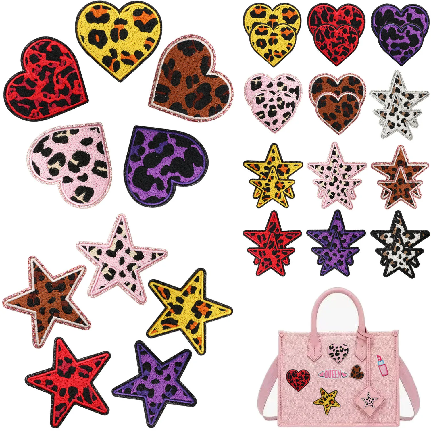 Grit Love Embroidered Cloth Sticker Leather Embroidered Five-pointed Star Patch Clothes Decoration Leopard Print Peach Heart Patch Sticker display picture 1