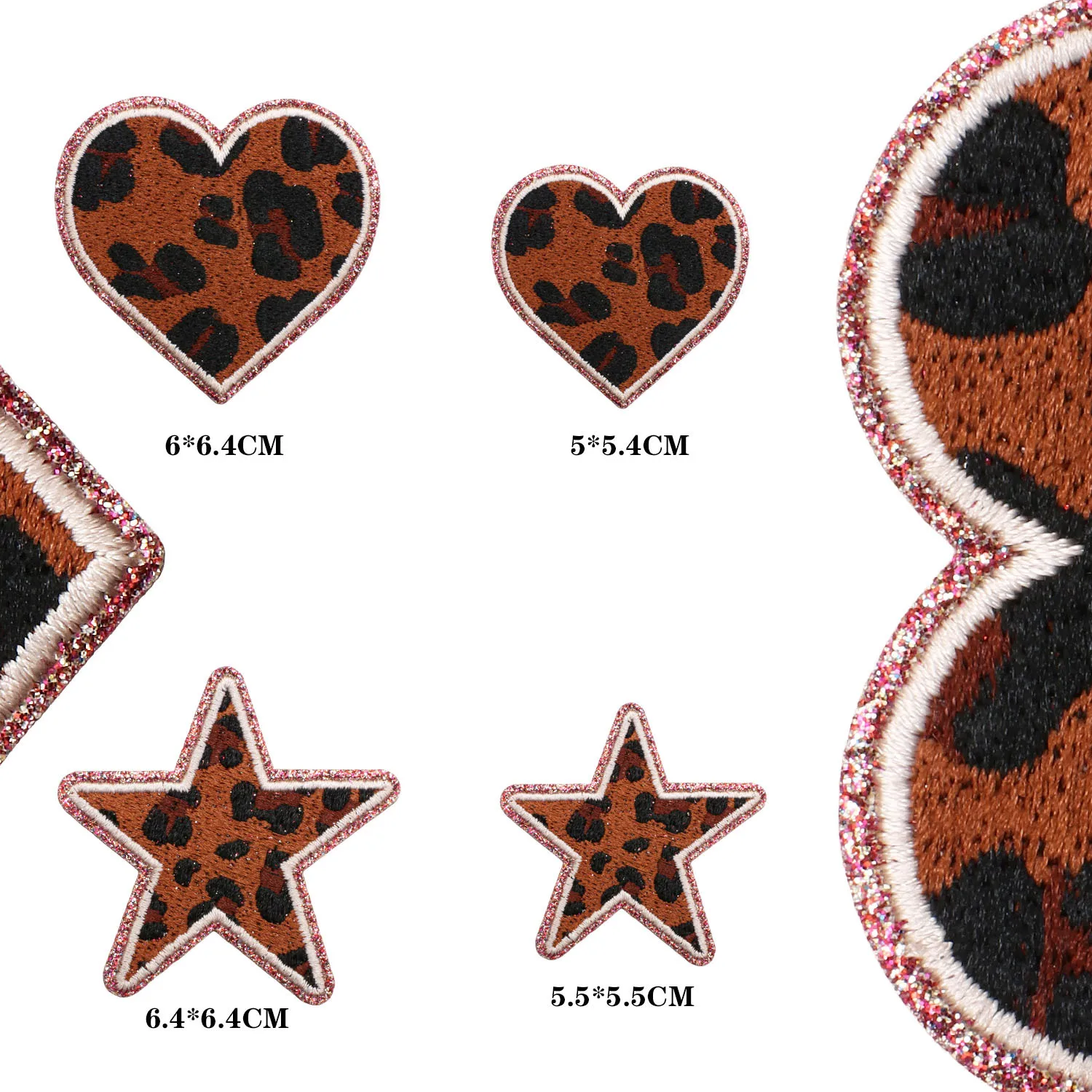 Grit Love Embroidered Cloth Sticker Leather Embroidered Five-pointed Star Patch Clothes Decoration Leopard Print Peach Heart Patch Sticker display picture 2