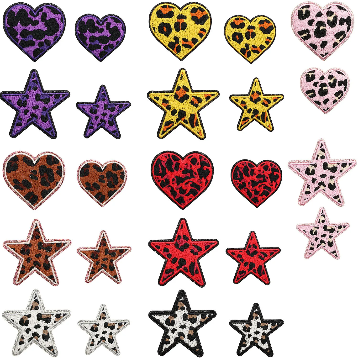 Grit Love Embroidered Cloth Sticker Leather Embroidered Five-pointed Star Patch Clothes Decoration Leopard Print Peach Heart Patch Sticker display picture 3