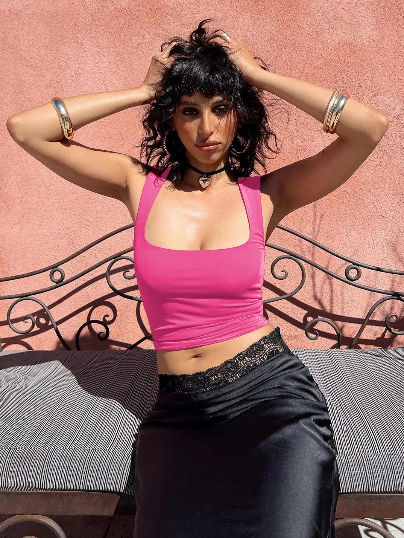Y2g Women's Clothing New Sexy Square Collar Slim Sleeveless Vest Hot Girl Navel Bm Top Outer Wear Summer display picture 6