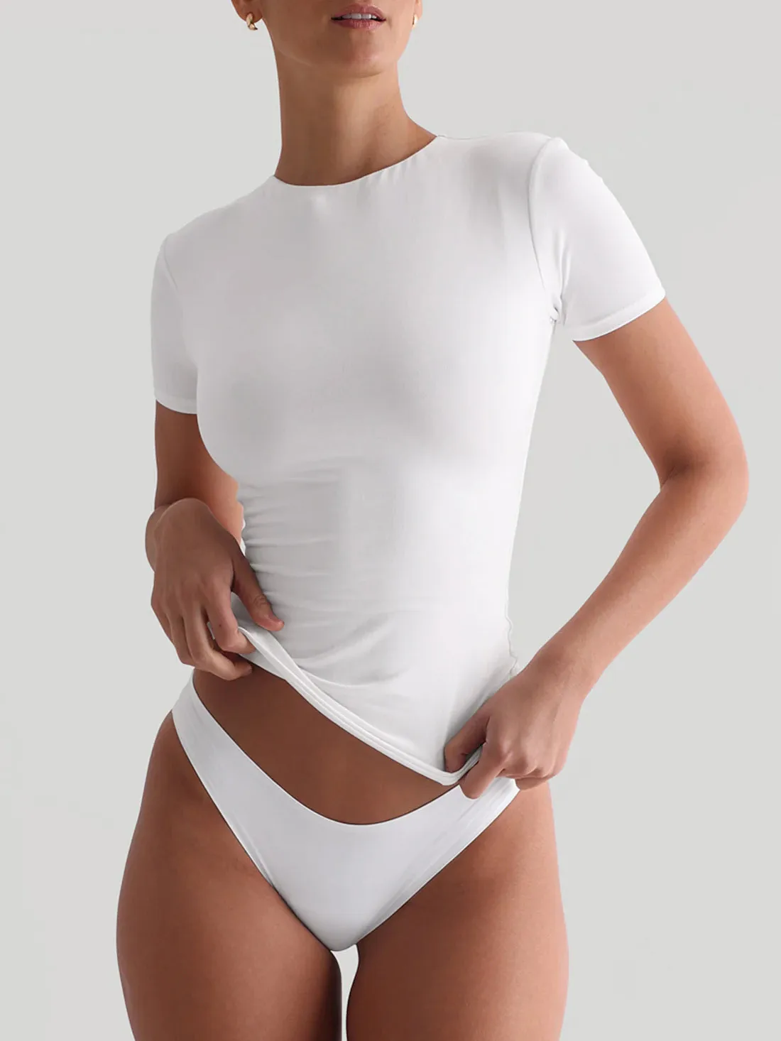 Y2g New Texture  Women's Plain Short-sleeved T-shirt Round Neck Slim Fit Hot Girl Pure Desire Top display picture 4