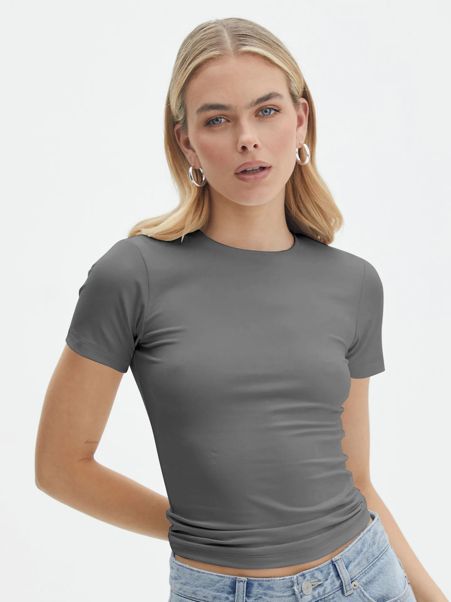 Y2g New Texture  Women's Plain Short-sleeved T-shirt Round Neck Slim Fit Hot Girl Pure Desire Top display picture 22