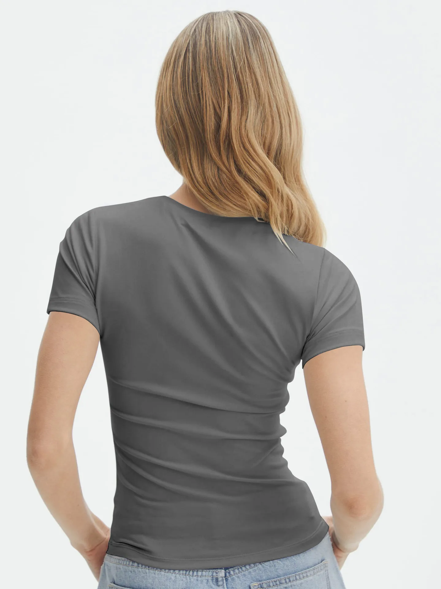 Y2g New Texture  Women's Plain Short-sleeved T-shirt Round Neck Slim Fit Hot Girl Pure Desire Top display picture 23