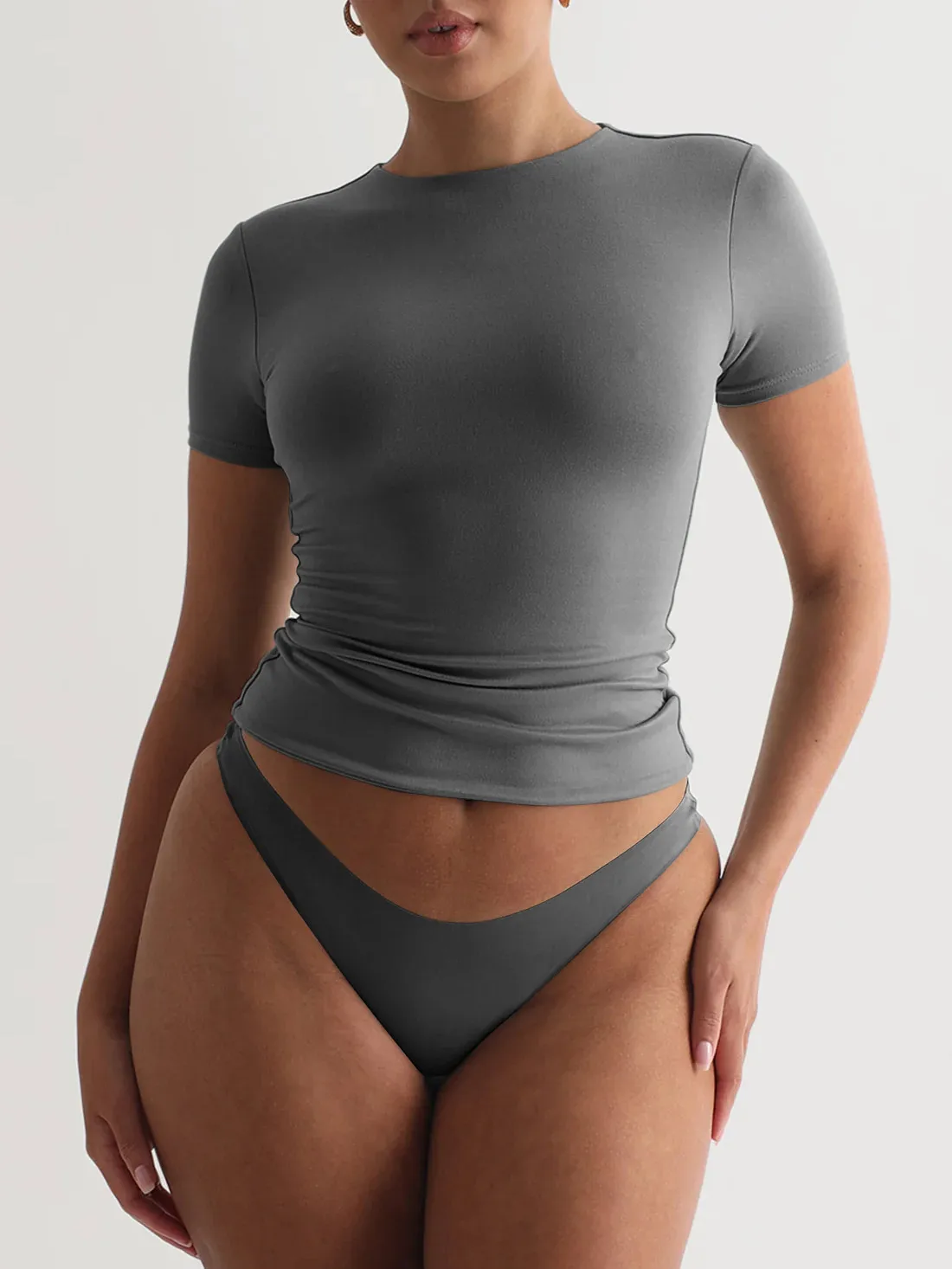 Y2g New Texture  Women's Plain Short-sleeved T-shirt Round Neck Slim Fit Hot Girl Pure Desire Top display picture 25
