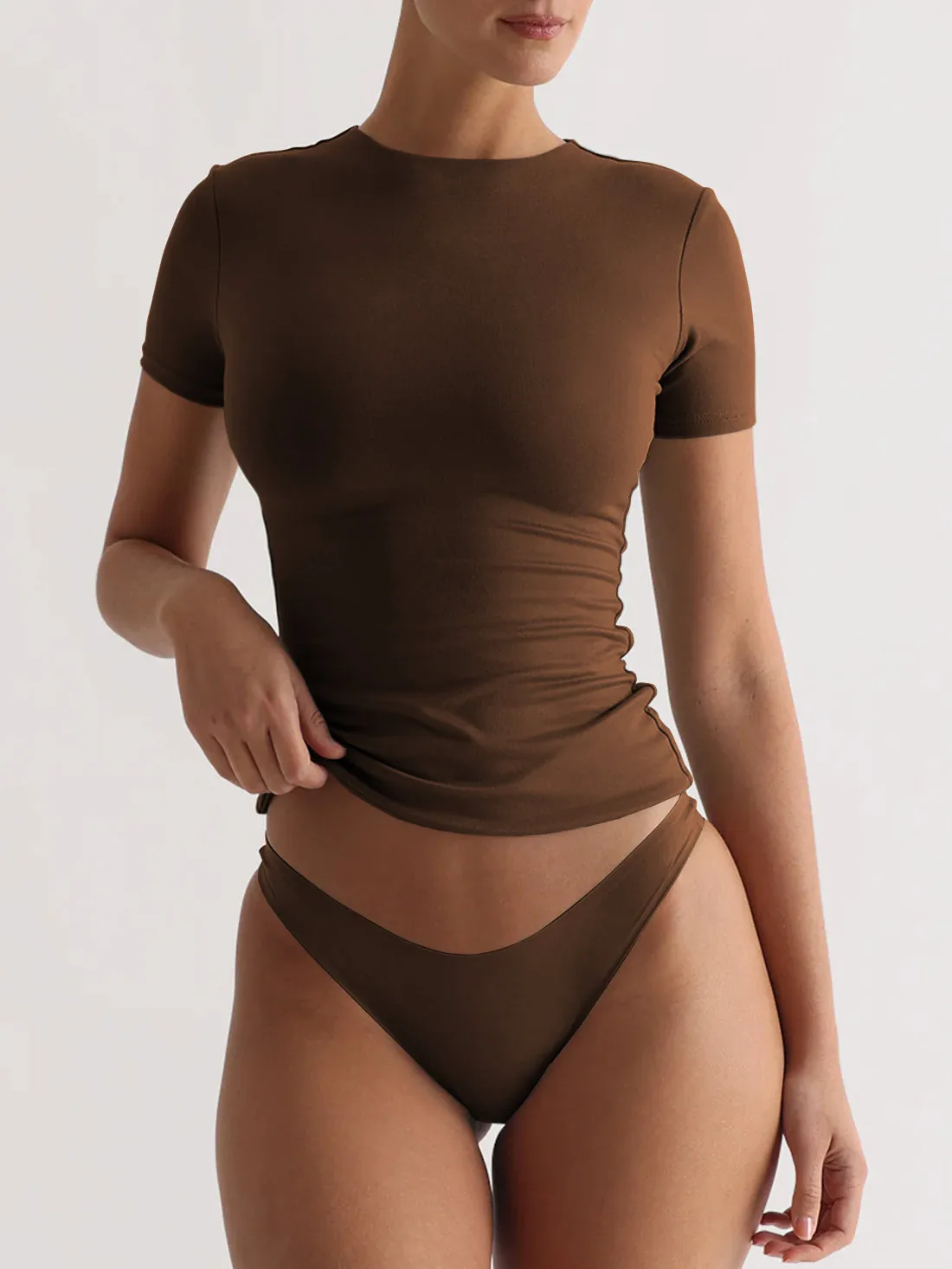 Y2g New Texture  Women's Plain Short-sleeved T-shirt Round Neck Slim Fit Hot Girl Pure Desire Top display picture 19