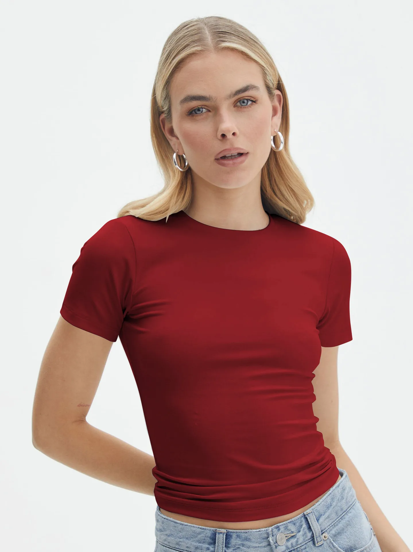 Y2g New Texture  Women's Plain Short-sleeved T-shirt Round Neck Slim Fit Hot Girl Pure Desire Top display picture 7