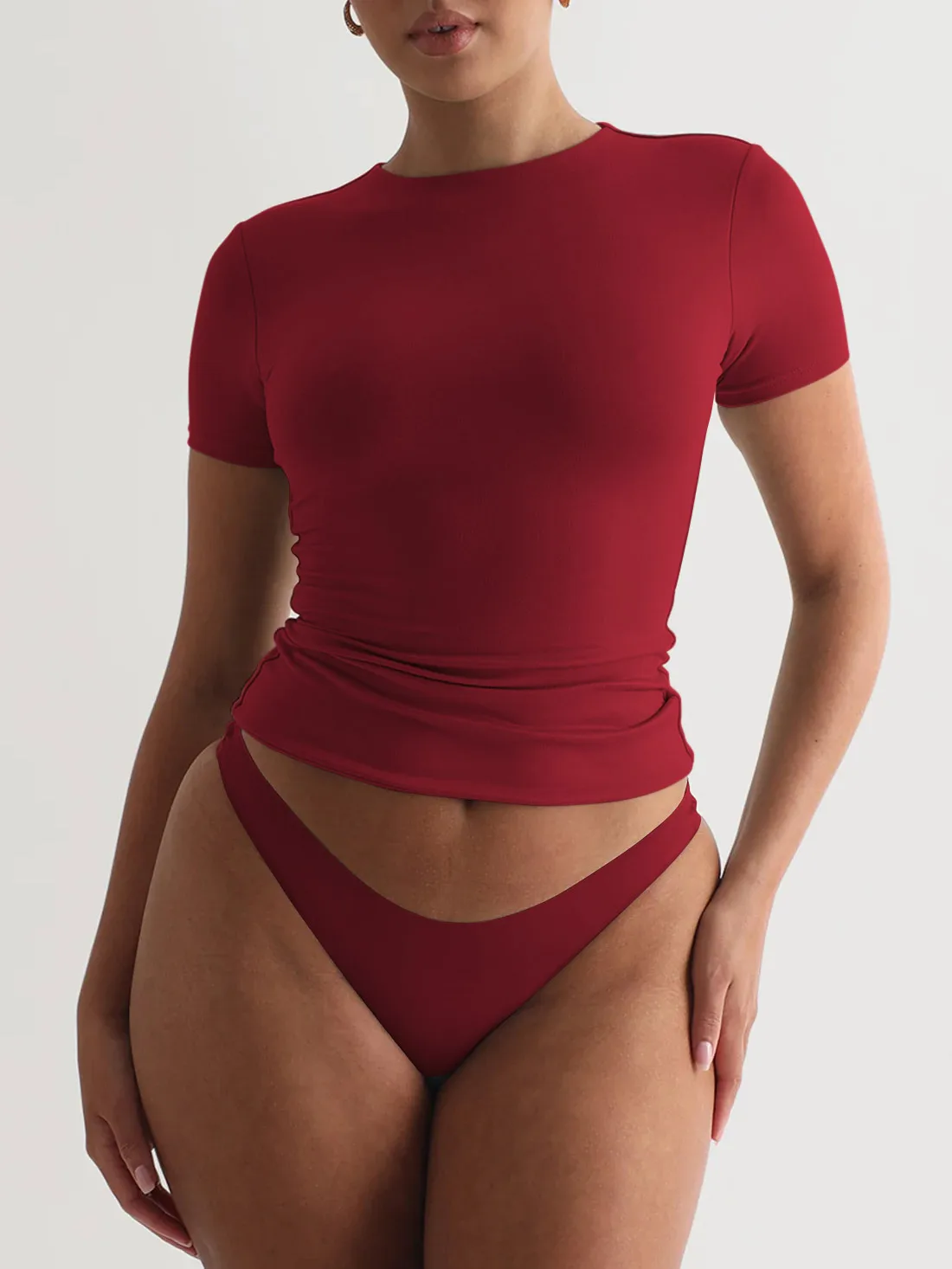 Y2g New Texture  Women's Plain Short-sleeved T-shirt Round Neck Slim Fit Hot Girl Pure Desire Top display picture 10