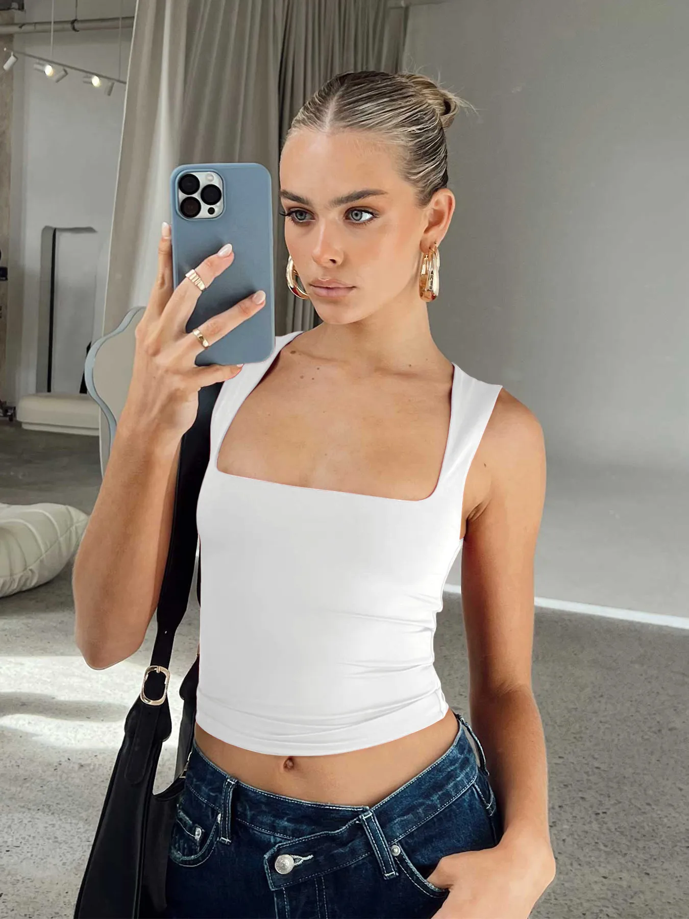 Wish  Y2g Vest Inner Women's Clothing  Fashion Brand Sexy Slim Fit Hot Girl Bm Top Square Collar Bottoming Shirt display picture 2