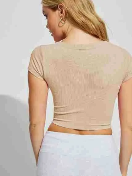 Spring And Summer Y2g Women's Clothing New U-collar Navel-exposed Bm Top Outer Wear Hot Girl Slimming Pure Desire Short Sleeve T-shirt Inner Wear display picture 34