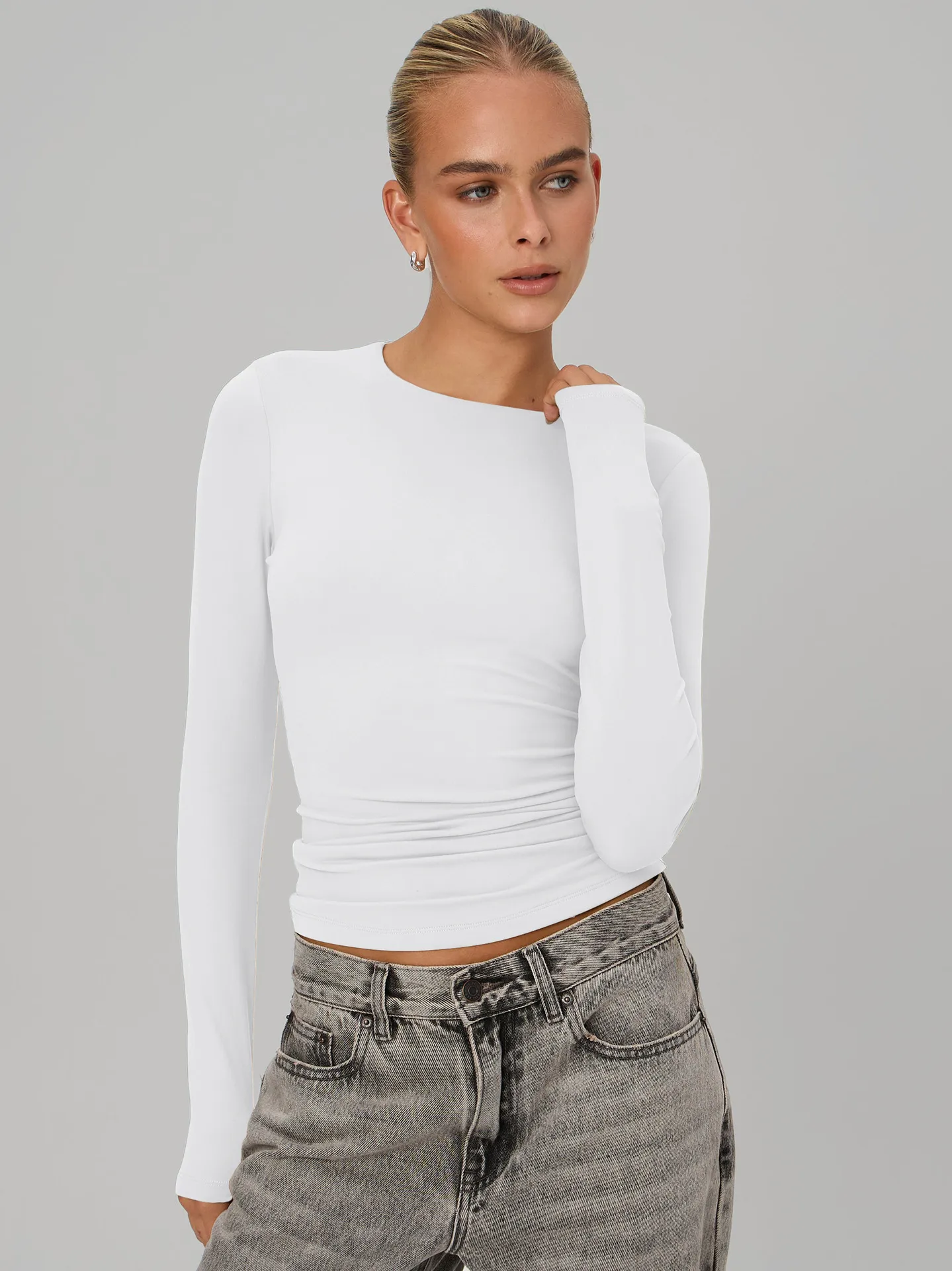 New  Naked Sense Solid Color Y2K American Shoulder T-shirt Sexy Slim-fit Spice Girl Top Women's Summer High-end Sense display picture 7