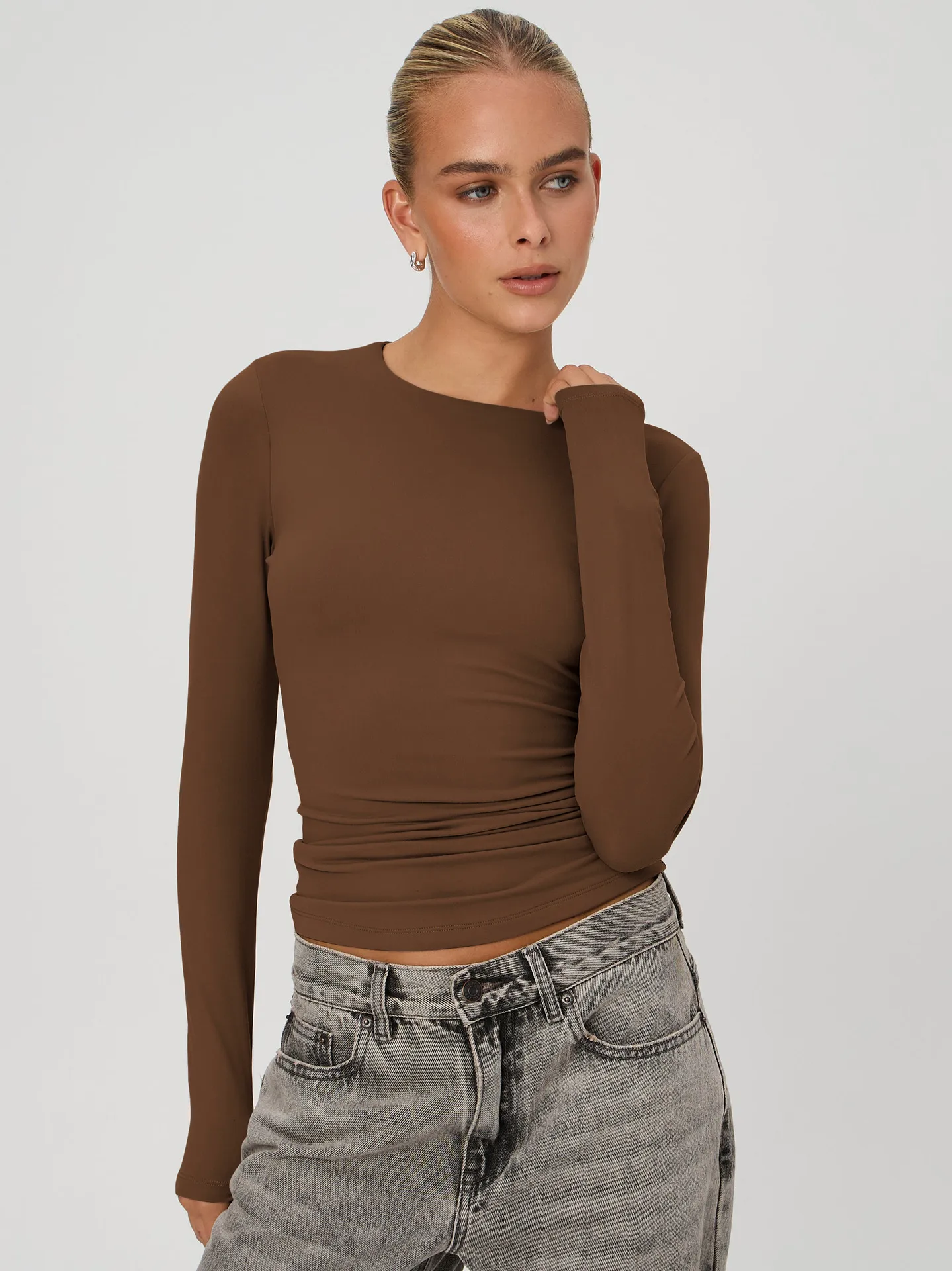 New  Naked Sense Solid Color Y2K American Shoulder T-shirt Sexy Slim-fit Spice Girl Top Women's Summer High-end Sense display picture 22