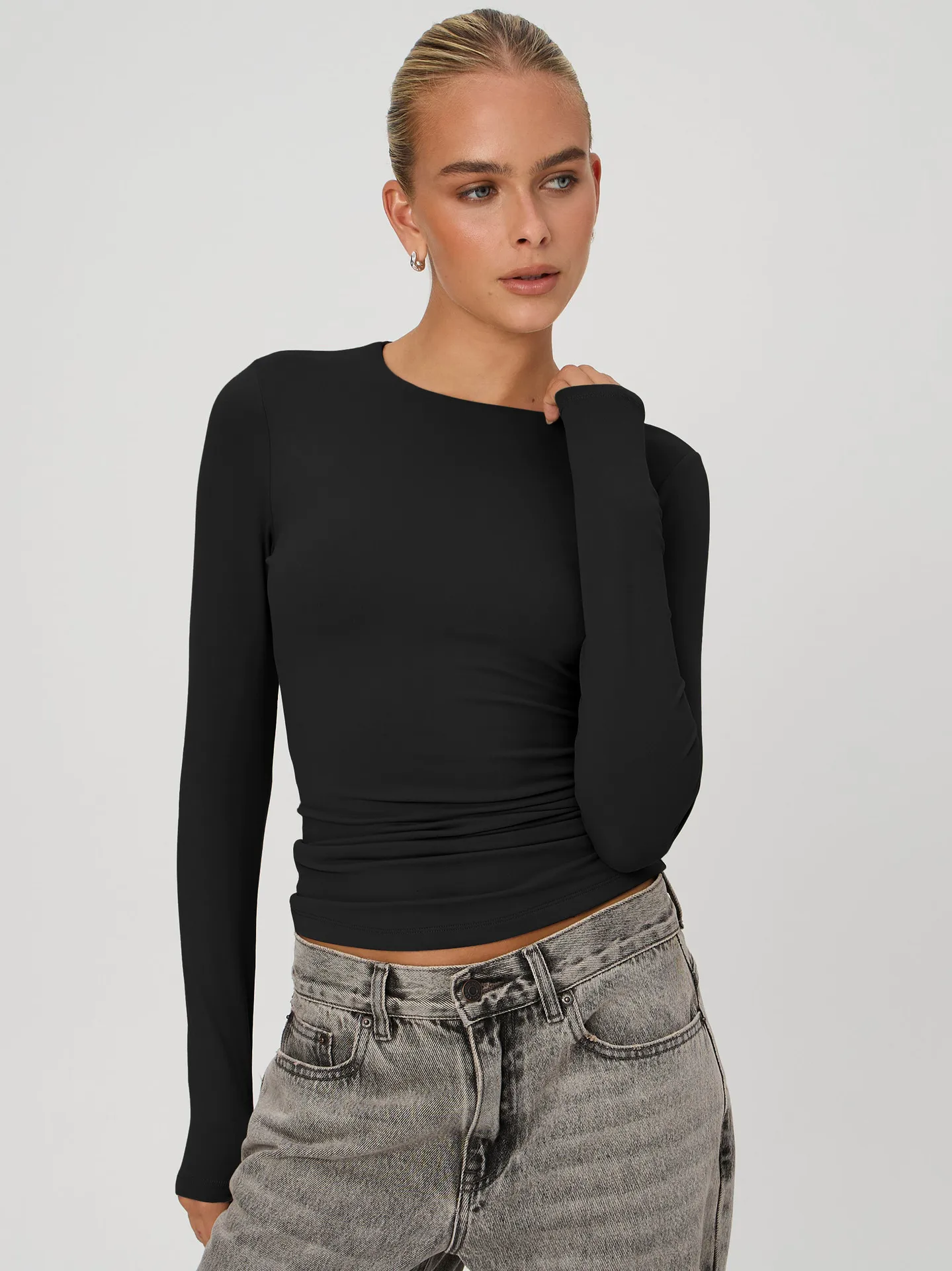 New  Naked Sense Solid Color Y2K American Shoulder T-shirt Sexy Slim-fit Spice Girl Top Women's Summer High-end Sense display picture 34