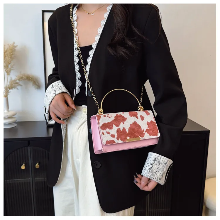 Special-Interest Design Cows Pattern Portable Women's Bag  New Simple Fashion Shoulder Messenger Bag Western Style Small Square Bag Fashion display picture 14