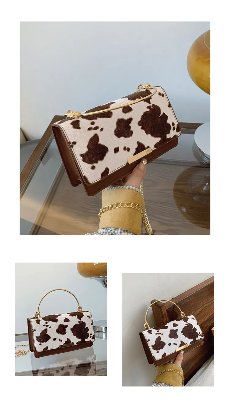 Special-Interest Design Cows Pattern Portable Women's Bag  New Simple Fashion Shoulder Messenger Bag Western Style Small Square Bag Fashion display picture 18