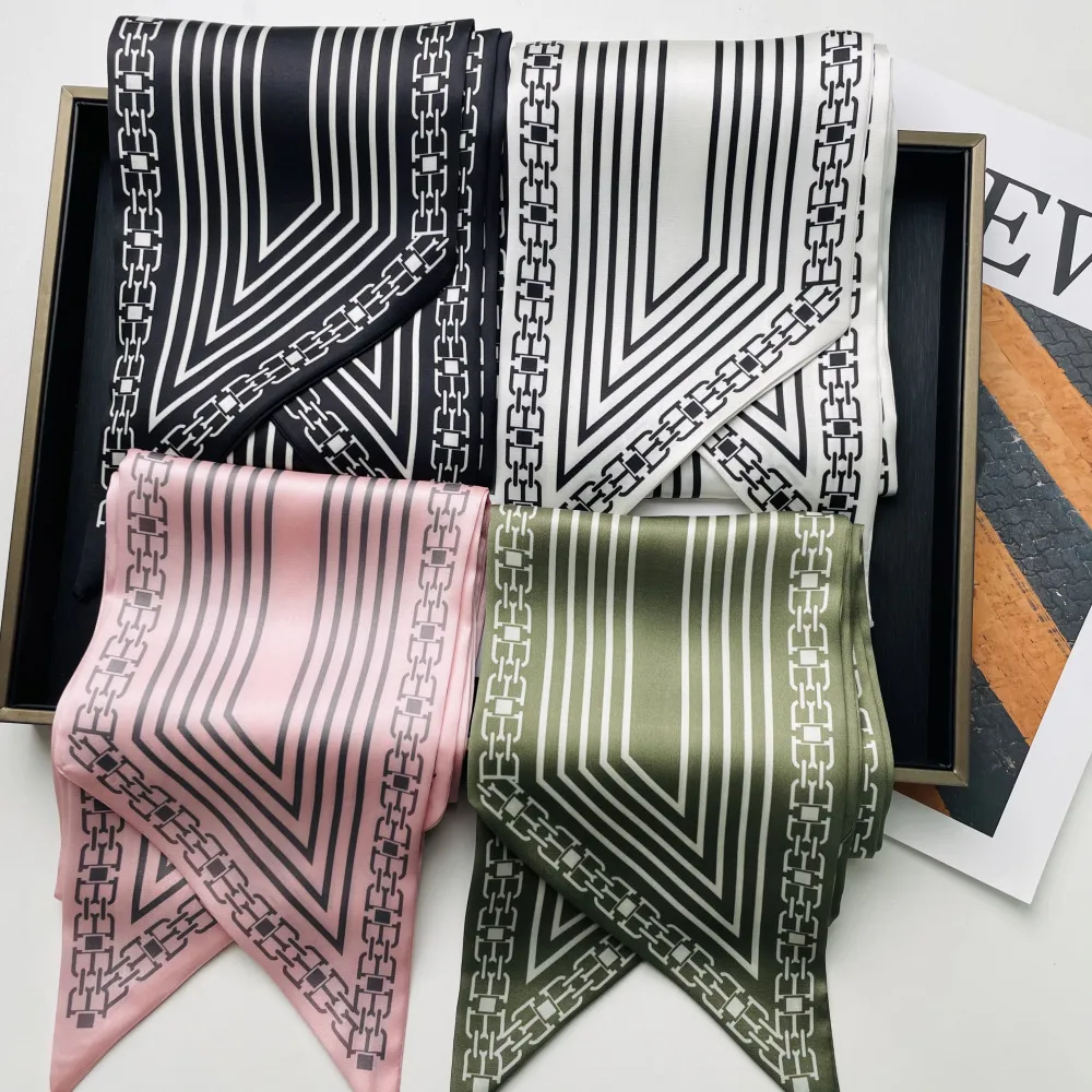 Wind Explosion Oblique Ribbon  OL Imitation Silk Plaid Long Scarf Scarf Factory Wholesale display picture 1