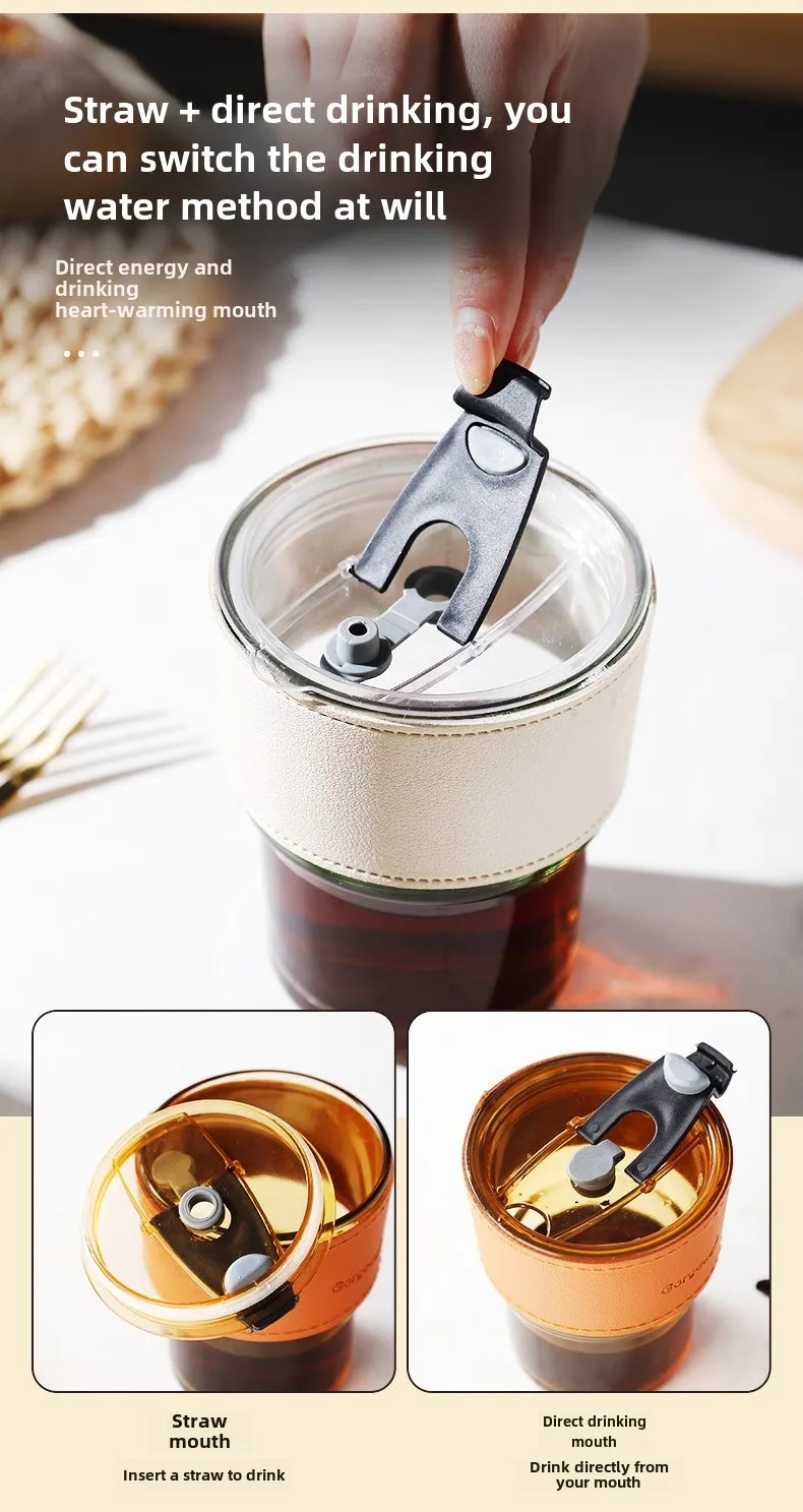 Internet Celebrity Glass Bamboo Cup Suction Tube Cup Fruit Juice Beverage Coffee Cup Promotional Gift Cup Glass Water Cup Logo Printing display picture 4