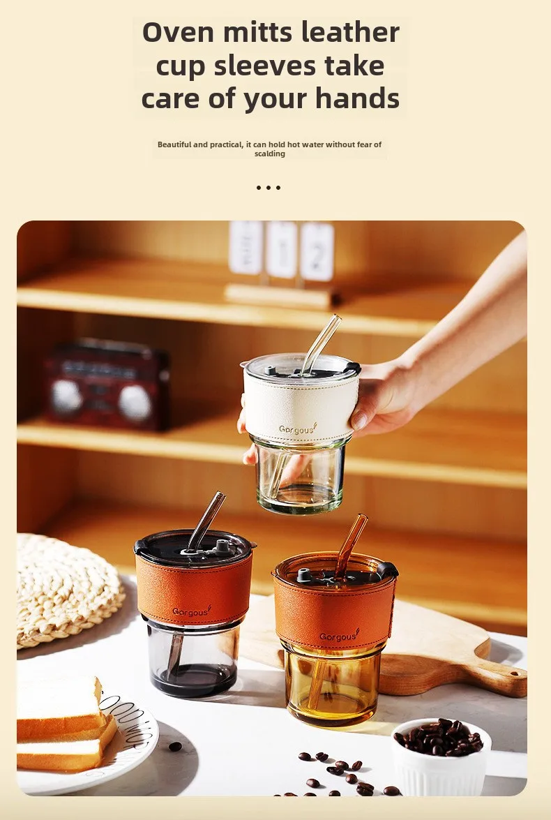 Internet Celebrity Glass Bamboo Cup Suction Tube Cup Fruit Juice Beverage Coffee Cup Promotional Gift Cup Glass Water Cup Logo Printing display picture 6