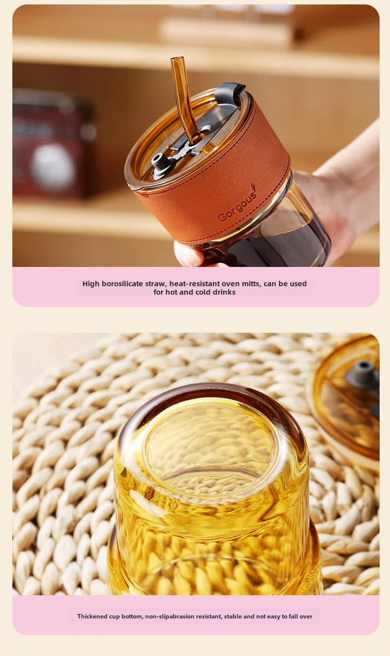 Internet Celebrity Glass Bamboo Cup Suction Tube Cup Fruit Juice Beverage Coffee Cup Promotional Gift Cup Glass Water Cup Logo Printing display picture 10