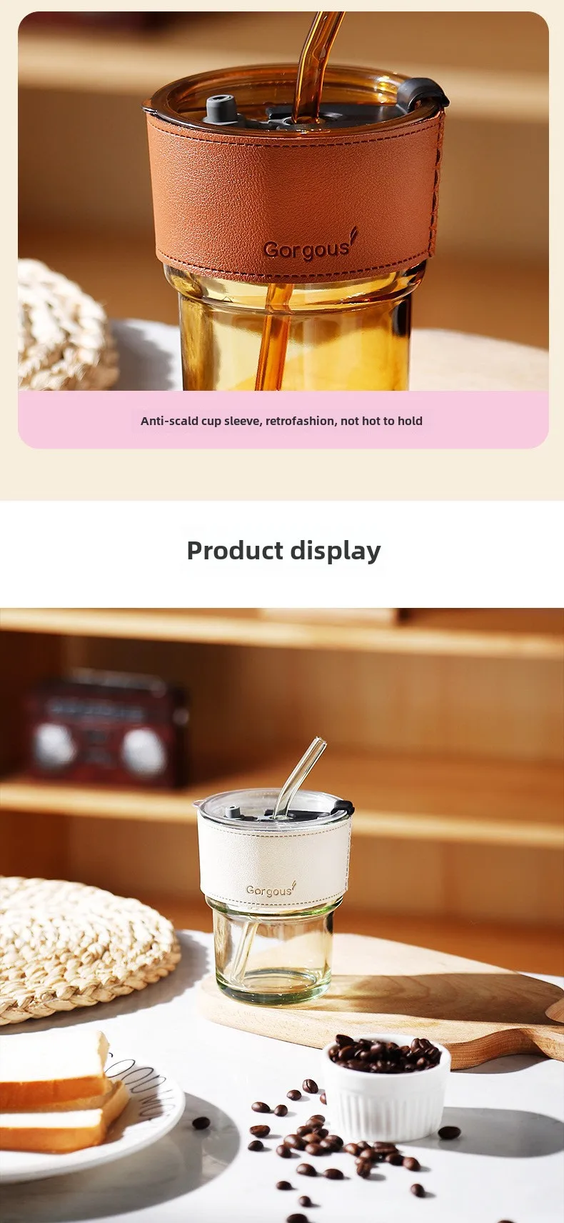 Internet Celebrity Glass Bamboo Cup Suction Tube Cup Fruit Juice Beverage Coffee Cup Promotional Gift Cup Glass Water Cup Logo Printing display picture 11