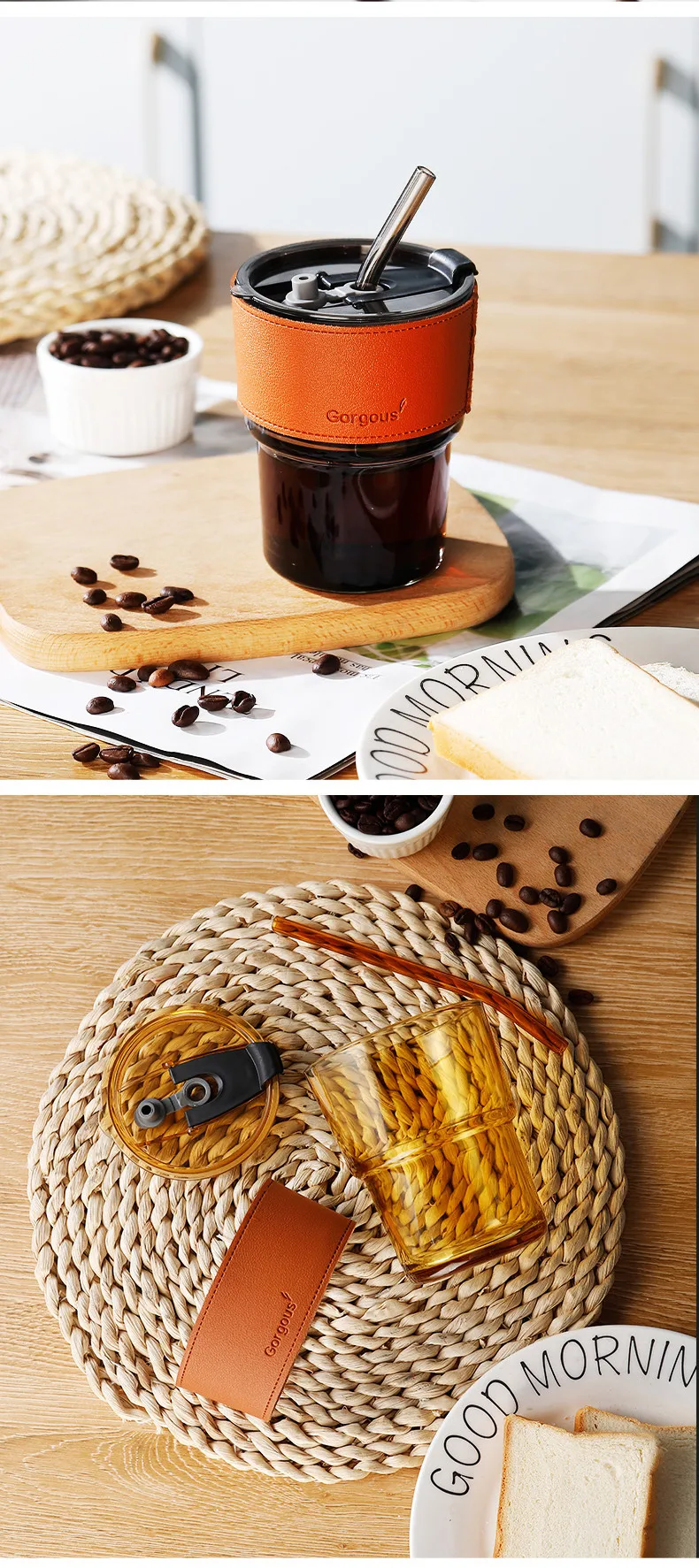 Internet Celebrity Glass Bamboo Cup Suction Tube Cup Fruit Juice Beverage Coffee Cup Promotional Gift Cup Glass Water Cup Logo Printing display picture 12