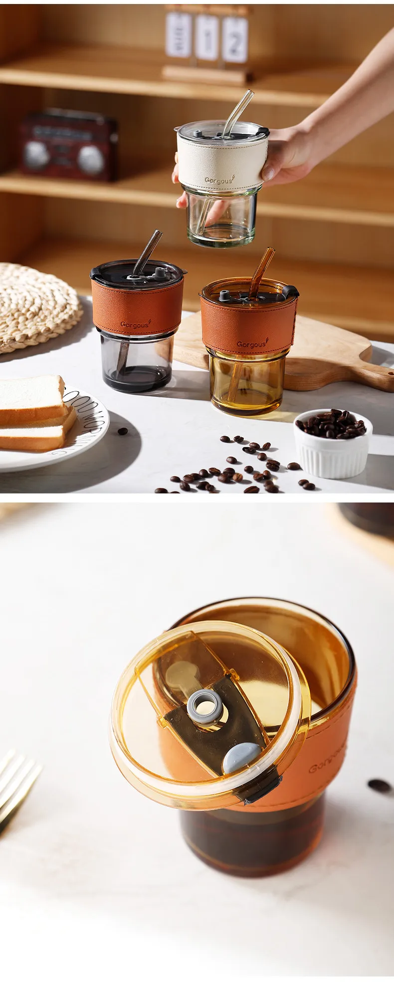Internet Celebrity Glass Bamboo Cup Suction Tube Cup Fruit Juice Beverage Coffee Cup Promotional Gift Cup Glass Water Cup Logo Printing display picture 13