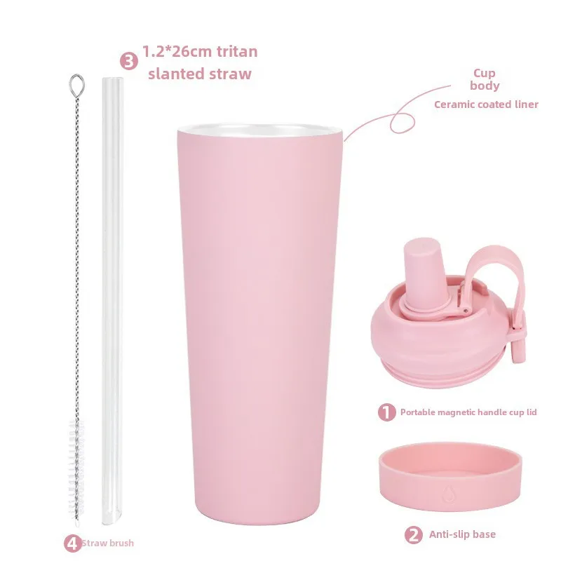 The New 830ml Ceramic Coating Liner Stainless Steel Suction Tube Cup Can Absorb Pearl Portable Magnetic Handle Thermos Cup display picture 3