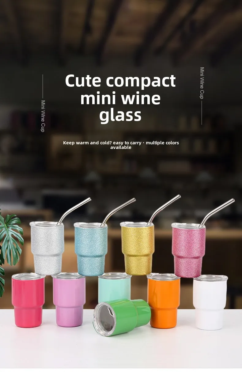 Household Stainless Steel Suction Tube Cup Single And Double Layer  Anti-fall Small Wine Glass 3oz Cup Mini Sublimation Thermos Cup display picture 1
