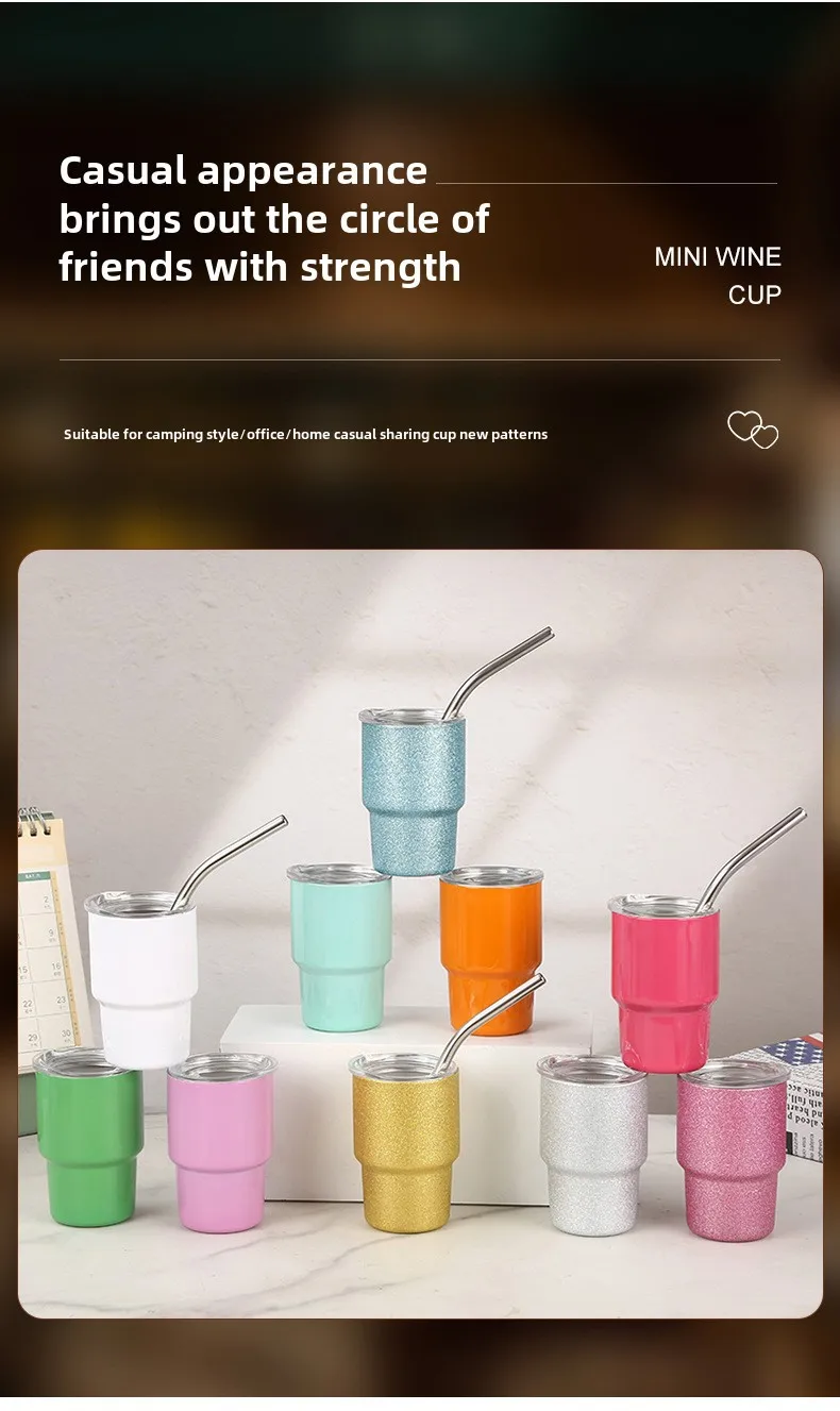 Household Stainless Steel Suction Tube Cup Single And Double Layer  Anti-fall Small Wine Glass 3oz Cup Mini Sublimation Thermos Cup display picture 3