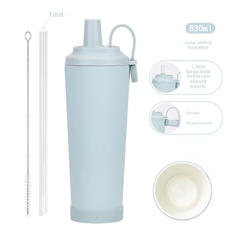The New 830ml Ceramic Coating Liner Stainless Steel Suction Tube Cup Can Absorb Pearl Portable Magnetic Handle Thermos Cup display picture 8