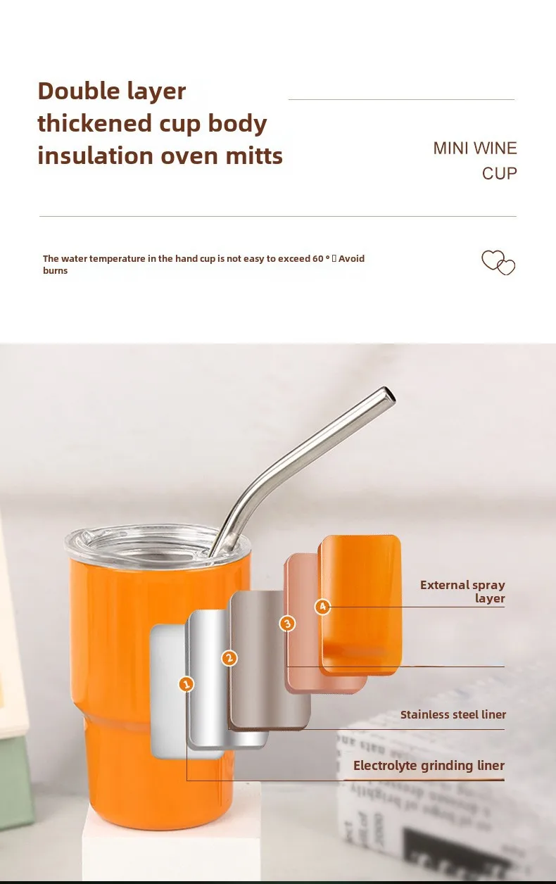 Household Stainless Steel Suction Tube Cup Single And Double Layer  Anti-fall Small Wine Glass 3oz Cup Mini Sublimation Thermos Cup display picture 4