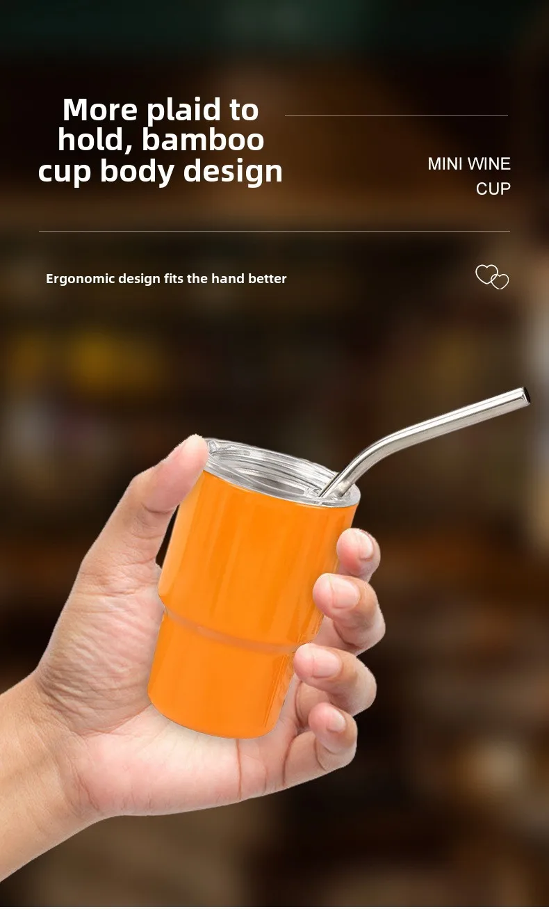 Household Stainless Steel Suction Tube Cup Single And Double Layer  Anti-fall Small Wine Glass 3oz Cup Mini Sublimation Thermos Cup display picture 5