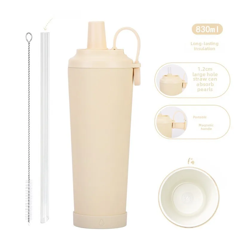 The New 830ml Ceramic Coating Liner Stainless Steel Suction Tube Cup Can Absorb Pearl Portable Magnetic Handle Thermos Cup display picture 10