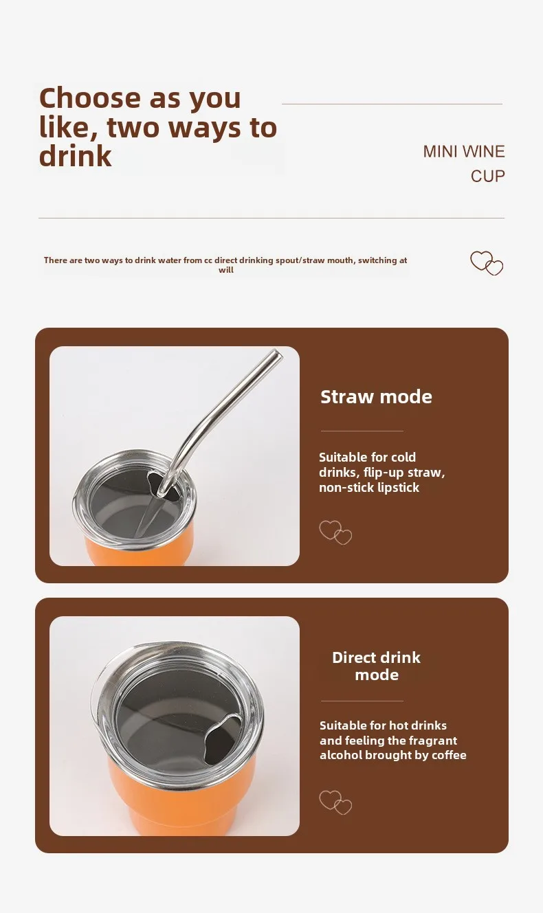 Household Stainless Steel Suction Tube Cup Single And Double Layer  Anti-fall Small Wine Glass 3oz Cup Mini Sublimation Thermos Cup display picture 6