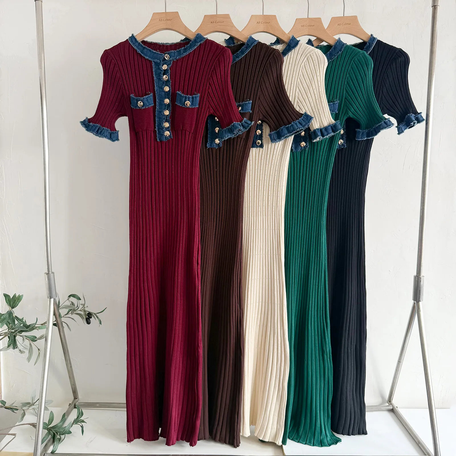New Retro Pure Desire POLO Collar Elastic Slim-fit Slimming Contrast Color Knitted Hip Dress display picture 1