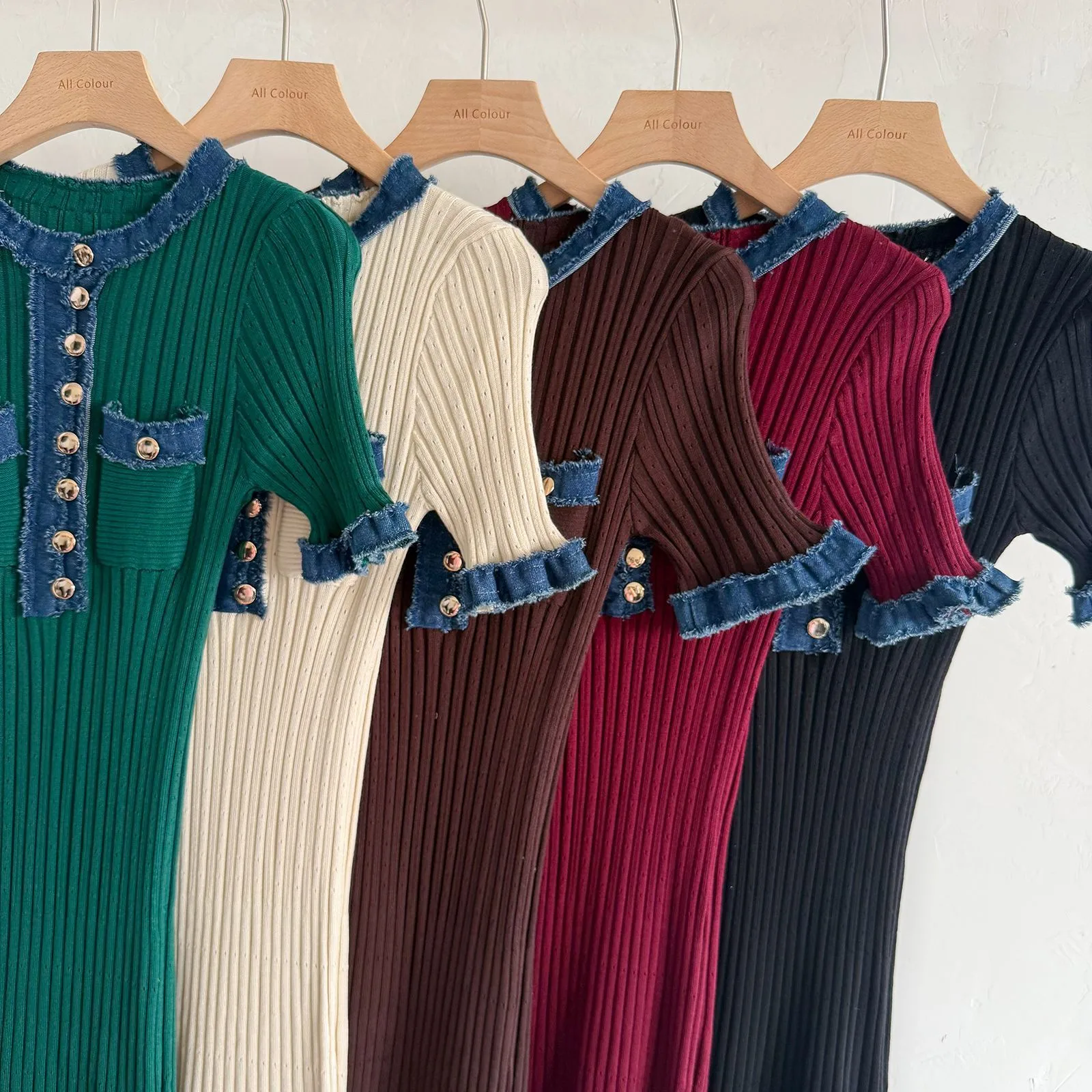 New Retro Pure Desire POLO Collar Elastic Slim-fit Slimming Contrast Color Knitted Hip Dress display picture 8