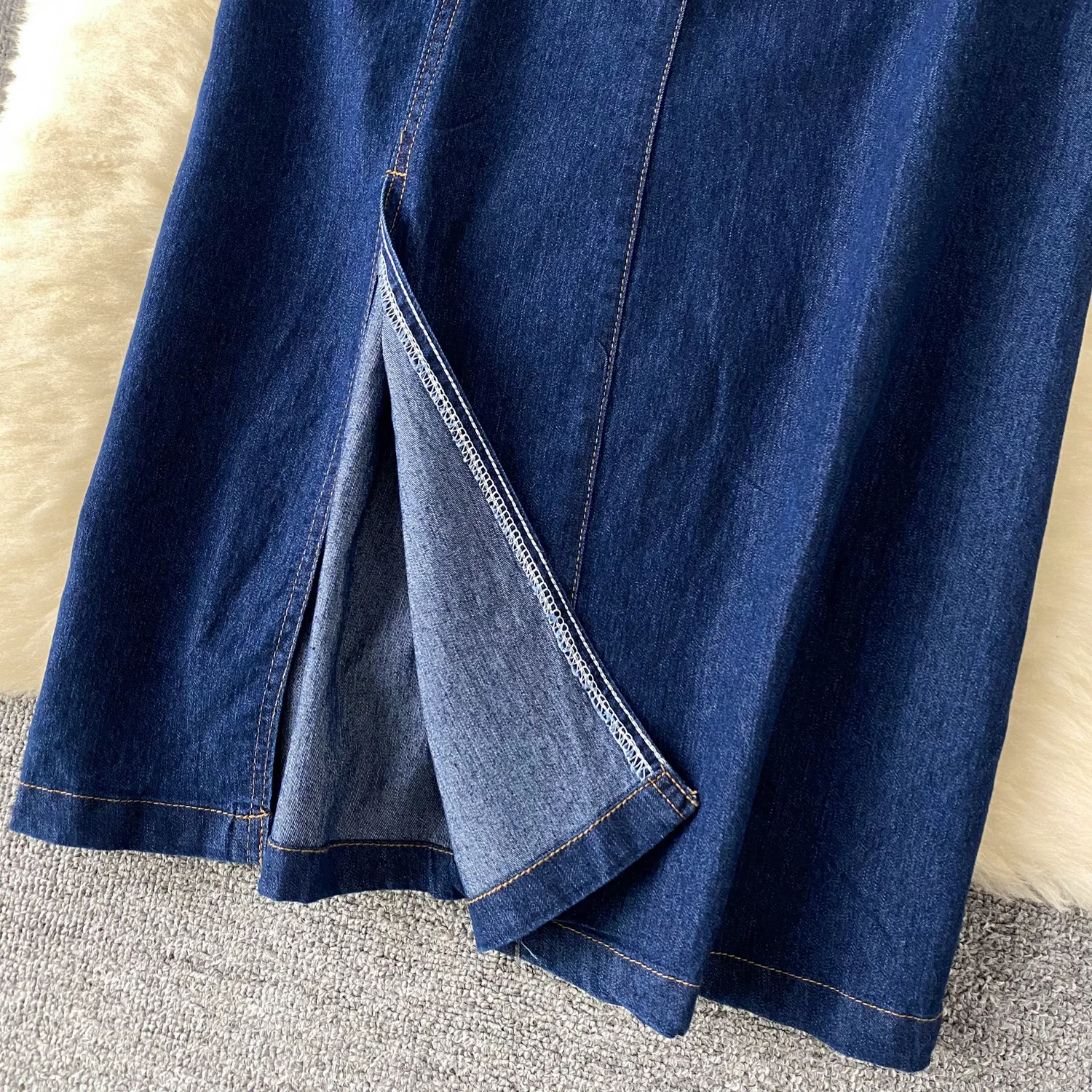 Light Luxury Socialite Style Polo Collar Denim Dress Women's Summer Split Belt Design Niche Elegant Long Dress display picture 8