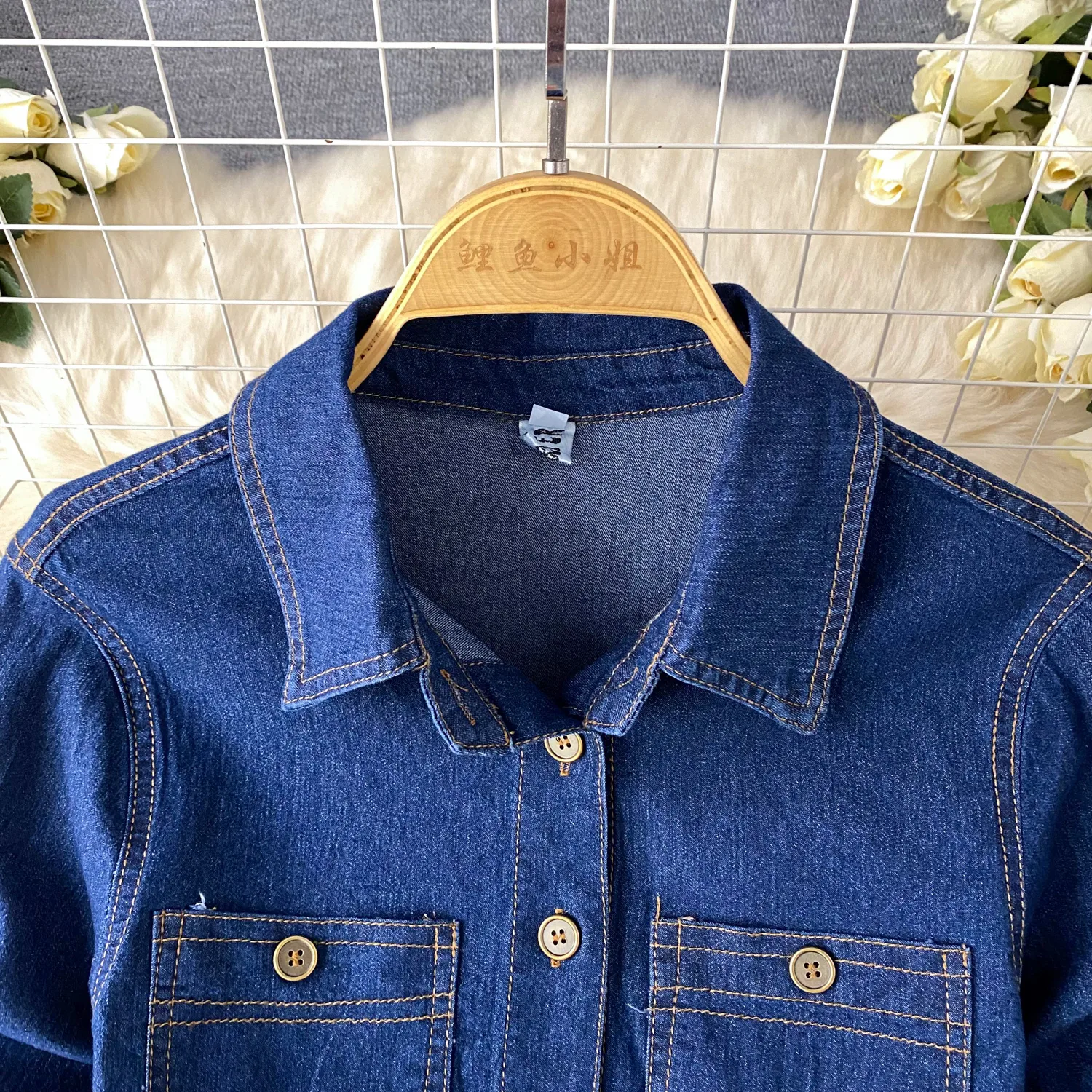 Light Luxury Socialite Style Polo Collar Denim Dress Women's Summer Split Belt Design Niche Elegant Long Dress display picture 13