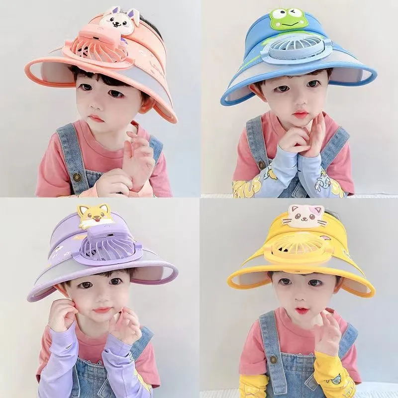 Children's Hat With Fan Summer Outdoor Anti-UV Air Top Hat Sunshade Sun Hat For Boys And Girls display picture 1