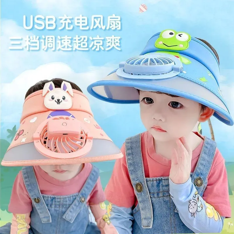 Children's Hat With Fan Summer Outdoor Anti-UV Air Top Hat Sunshade Sun Hat For Boys And Girls display picture 4