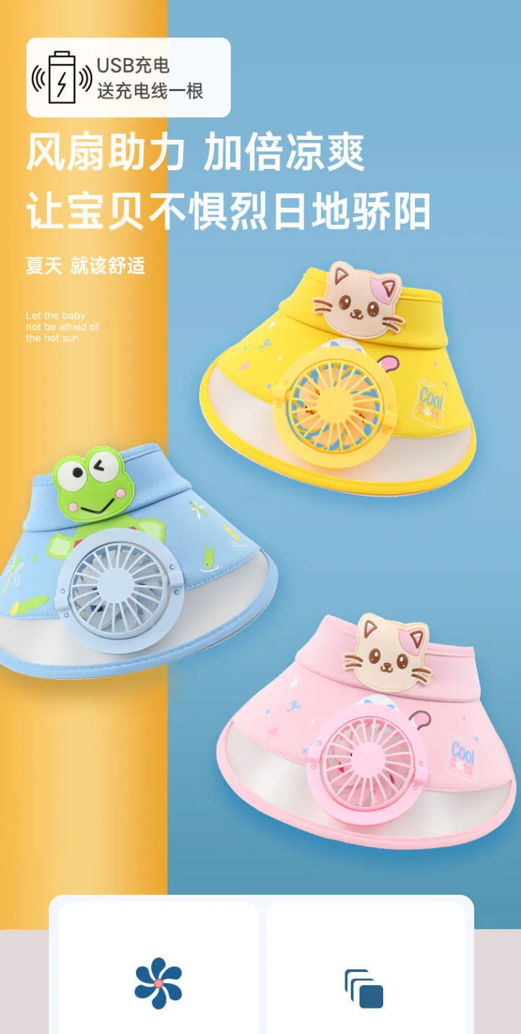 Children's Hat With Fan Summer Outdoor Anti-UV Air Top Hat Sunshade Sun Hat For Boys And Girls display picture 7
