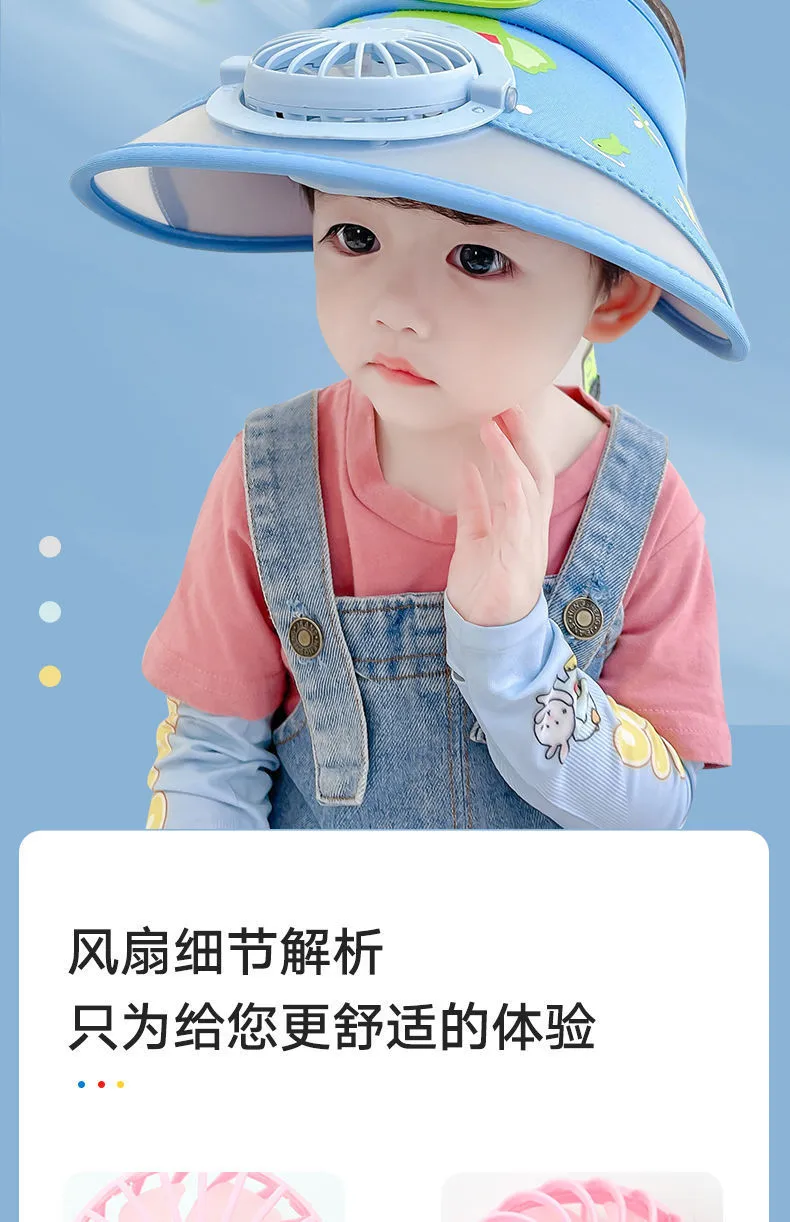 Children's Hat With Fan Summer Outdoor Anti-UV Air Top Hat Sunshade Sun Hat For Boys And Girls display picture 9