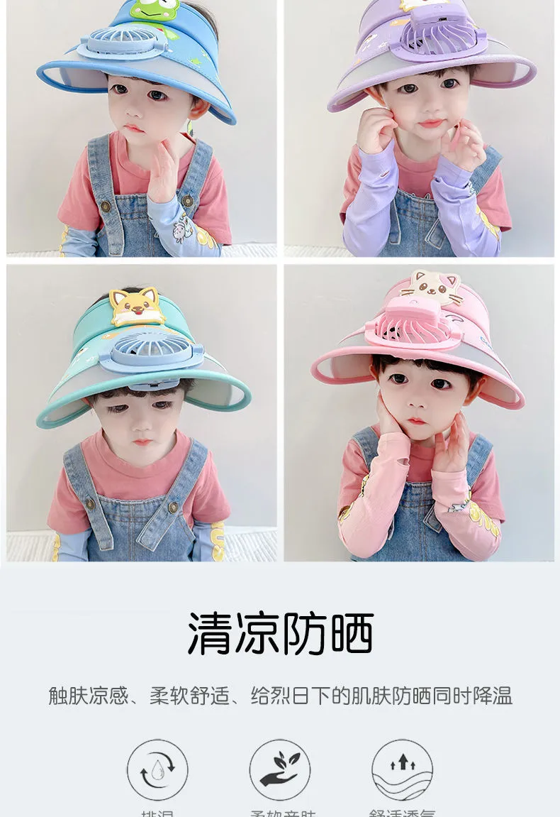 Children's Hat With Fan Summer Outdoor Anti-UV Air Top Hat Sunshade Sun Hat For Boys And Girls display picture 12