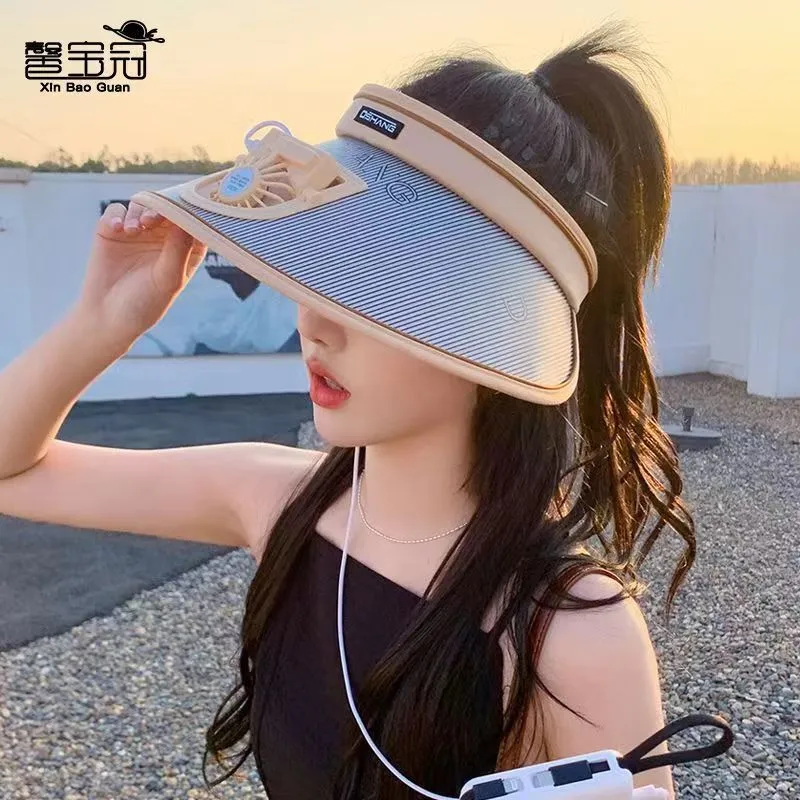 Rechargeable Fan Sun Hat Women's Summer Outdoor Travel Anti-UV Large Rim Sunshade Empty Top Sunscreen Hat display picture 3