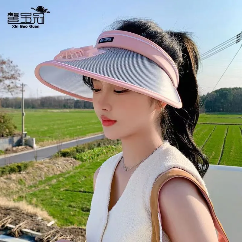 Rechargeable Fan Sun Hat Women's Summer Outdoor Travel Anti-UV Large Rim Sunshade Empty Top Sunscreen Hat display picture 2